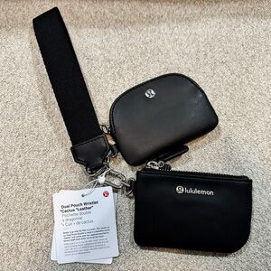 NWT Lululemon Cactus Leather Dual Pouch Wristlet Black with Silver